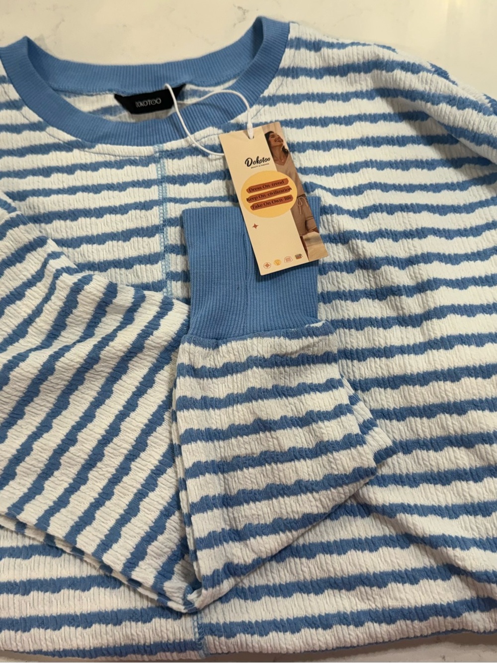 Dokotoo Striped Blue & White Women's Sweater